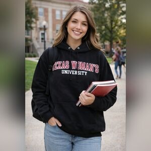 Texas Woman’s University Hoodie Large TWU Black College Sweatshirt